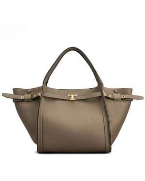 Tod's T Signature Shopping Bag Small - Braun
