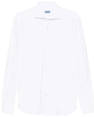 Barba Napoli Overhemden ,Grijs ,Katoen Overhemd Met Spread Collar - Wit