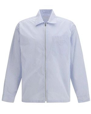 Prada Overhemden ,Blauw ,Gestreepte Zip Shirt