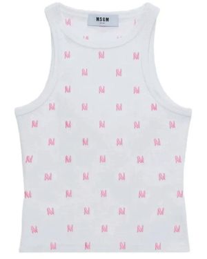 MSGM Tops ,Veelkleurig ,Katoen Ribbed Jersey Halter Top - Wit