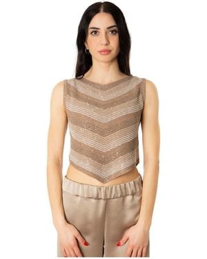 D.exterior Tops ,Bruin ,Polyester Cropped Top Met Degrade Effect - Naturel