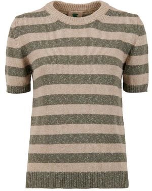 Gallo Grünes Baumwoll-T-Shirt Mit Rundhalsausschnitt Und Bicolor-Streifen Für Damen - Grau