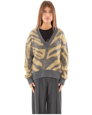 Babylon Animalier v-neck sweater in grigio - Mehrfarbig