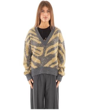 Babylon Truien & Vesten ,Veelkleurig ,Animalier V-Neck Sweater - Meerkleurig
