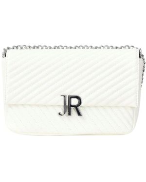 John Richmond Weiße Lederschultertasche Mit Silbernen Logo-Initialen
