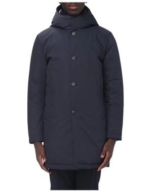 Fay Jassen ,Blauw ,Leer Parka Met Capuchon Halflang