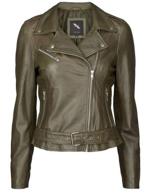 Btfcph Jassen ,Groen ,Leer Olijfgroene Bikerjas Met Gouden Details