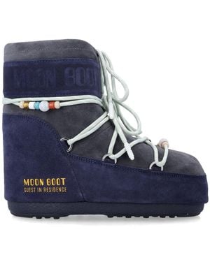 Moon Boot Wildleder Stiefel Mit Doppelseitigem Logo-Band - Blau