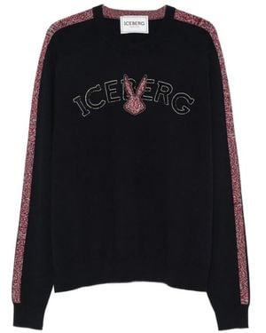 Iceberg Pullover Mit Logo-Stickerei Und Seitenstreifen - Schwarz