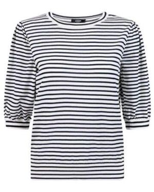 Jansen Amsterdam Gestreiftes Puffärmel-Top Offwhite-Dunkelblau - Weiß
