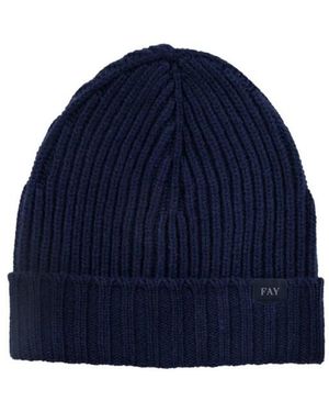 Fay Gerippte Strickmütze - Blau