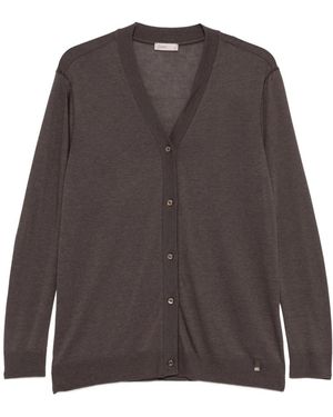Herno Truien & Vesten ,Bruin ,Katoen Ribgebreide V-Hals Cardigan