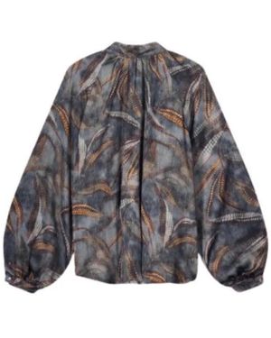 Summum Overhemden ,Grijs ,Convertible Officer Collar Blouse