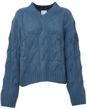 Allude Truien & Vesten ,Blauw ,Kasjmier Trui Met V-Hals En Kabelsteek