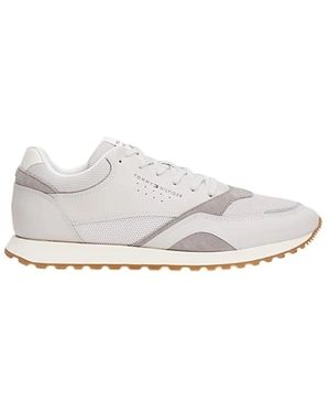 Tommy Hilfiger Graue Leder Mesh Sneakers - Weiß