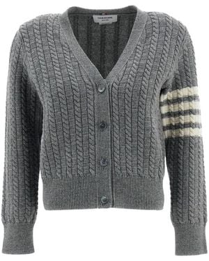Thom Browne Truien & Vesten ,Grijs ,Wol Merino Wool 4-Bar Anchor Intarsia Cardigan