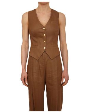 Elisabetta Franchi Jassen ,Bruin ,Linnen Asymmetrische Gilet Met Uitsnijdingen