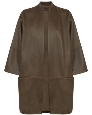Cortana Jassen ,Groen ,Leer Rechte Oversized Leren Jas - Bruin