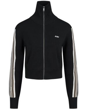 Autry Hoodies & Sweatvesten ,Zwart ,Gebreid Vest Met Volledige Rits Van Viscose