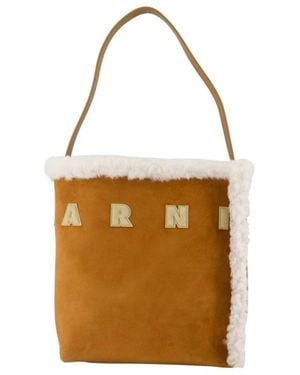 Marni Bruin Leren Mini Shopper Tas