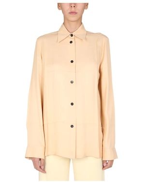 Jil Sander Matt Fluid Viskose Langarmkleid - Natur