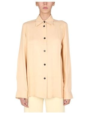 Jil Sander Matt Fluid Viscose Lange Mouw Jurk - Naturel