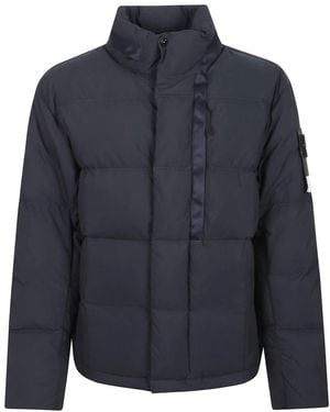 Stone Island Jassen ,Blauw ,Katoen Kort Donsjack Met Logo