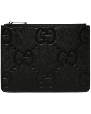 Gucci Accessoires ,Zwart ,Leer Embossed Zip Around Portemonnee