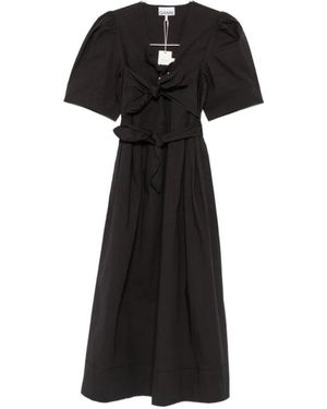 Ganni Midi-Kleid Mit Rundhalsausschnitt Und Satin-Finish - Schwarz