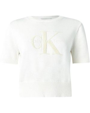 Calvin Klein Chunky Cotton Graphic Cropped Sweater - Wit