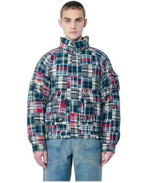 thisisneverthat Jassen ,Veelkleurig ,Patchwork Multi Pocket Donzen Jas - Blauw