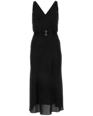 Prada Kleid Mit V-Ausschnitt Und Gürtel - Schwarz