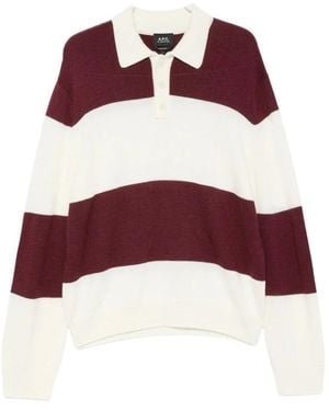 A.P.C. Tops ,Veelkleurig ,Fijngebreide Gestreepte Polotrui - Rood