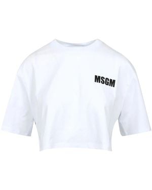 MSGM Weißes Baumwoll-Crop-Crew-Neck-T-Shirt