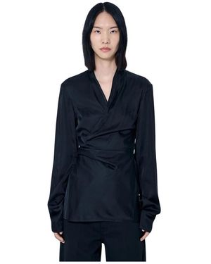 Rick Owens Laura Satin Wrap Top - Blauw