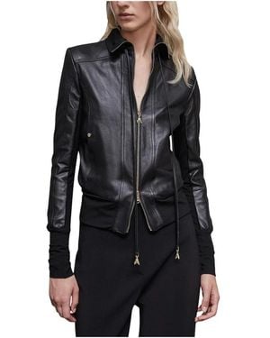 Patrizia Pepe Jassen ,Zwart ,Leer Blouson Leren Jas