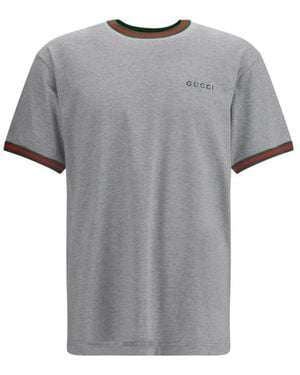 Gucci Geborduurd Logo Katoenen T-Shirt - Grijs