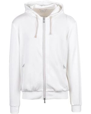 Eleventy Hoodies & Sweatvesten ,Wit ,Katoen Felpa Con Cappuccio E Zip