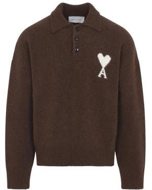 Ami Paris Round-Neck Knitwear - Marron