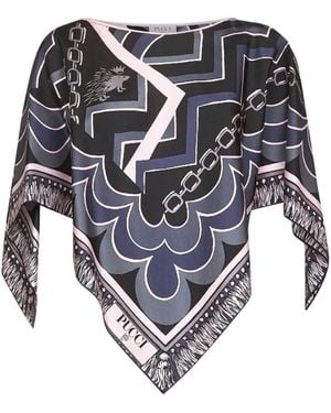 PUCCI Seidenbedruckte Schwarze Bluse - Blau