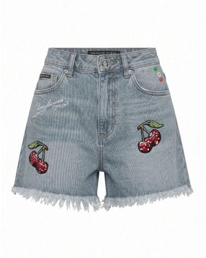 Philipp Plein Korte Broeken ,Blauw ,Katoen Hot Pants
