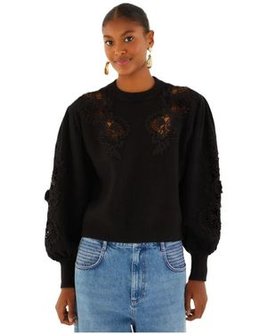 FARM Rio Gebreide Trui Met Kant En Uitsparingen - Zwart