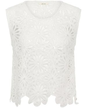 Cream Mouwloze Tops - Wit