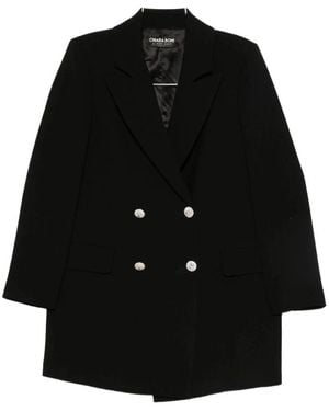 Chiara Boni Schwarzer Wollmantel Mit Verzierten Knöpfen