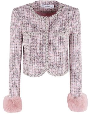 Self-Portrait Bouclè Jacke Mit Pelzmanschetten - Lila