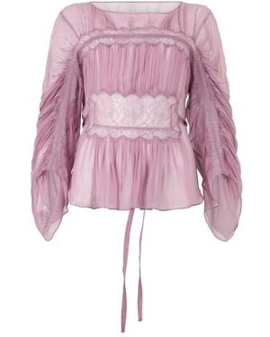 Alberta Ferretti Overhemden ,Paars ,Leer Bell Sleeve Blouse - Roze