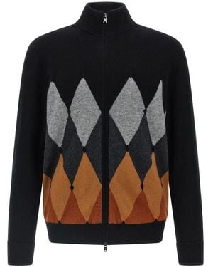 Ballantyne Diamond Zip Cardigan - Zwart