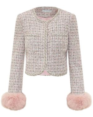 Self-Portrait Bouclé Jas Met Manchetten Van Imitatiebont - Roze