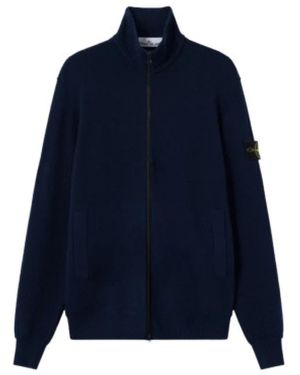 Stone Island Truien & Vesten ,Blauw ,Dikke Gebreide Hoge Kraag Rits Vest