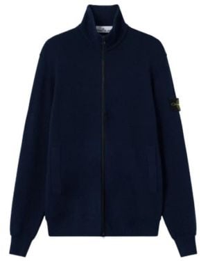 Stone Island Truien & Vesten ,Blauw ,Dikke Gebreide Hoge Kraag Rits Vest